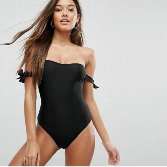 Asos Swim Off The Shoulder Black One Piece Suit Poshmark